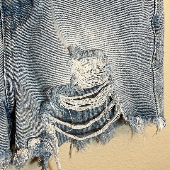 Bp Blue Distressed High Rise Cotton Jean Shorts - Picture 3 of 9